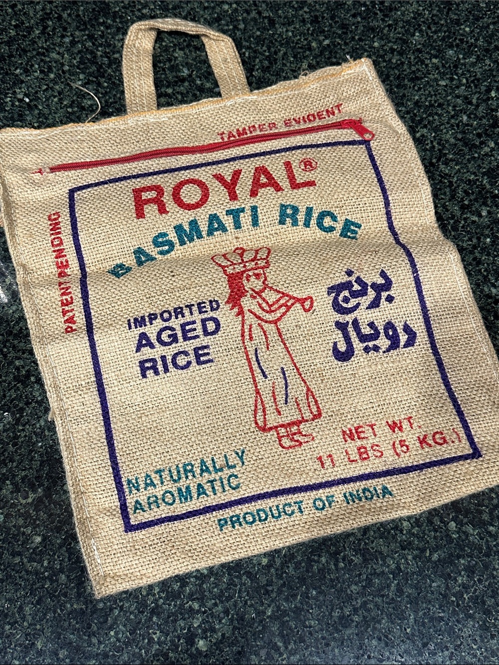 Royal Basmati Rice Burlap zipperTote Bag Himalayas purse jute